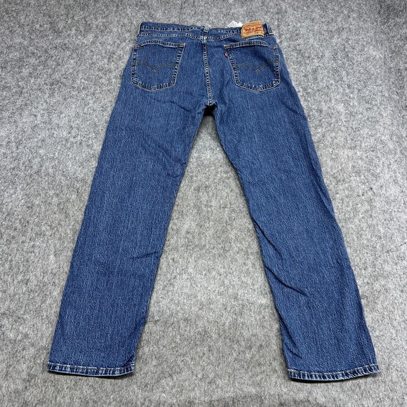 Levis 505 Jeans Mens 36x32 Blue Regular Straight Stretch Denim Pants Actual35x30 - Picture 2 of 16